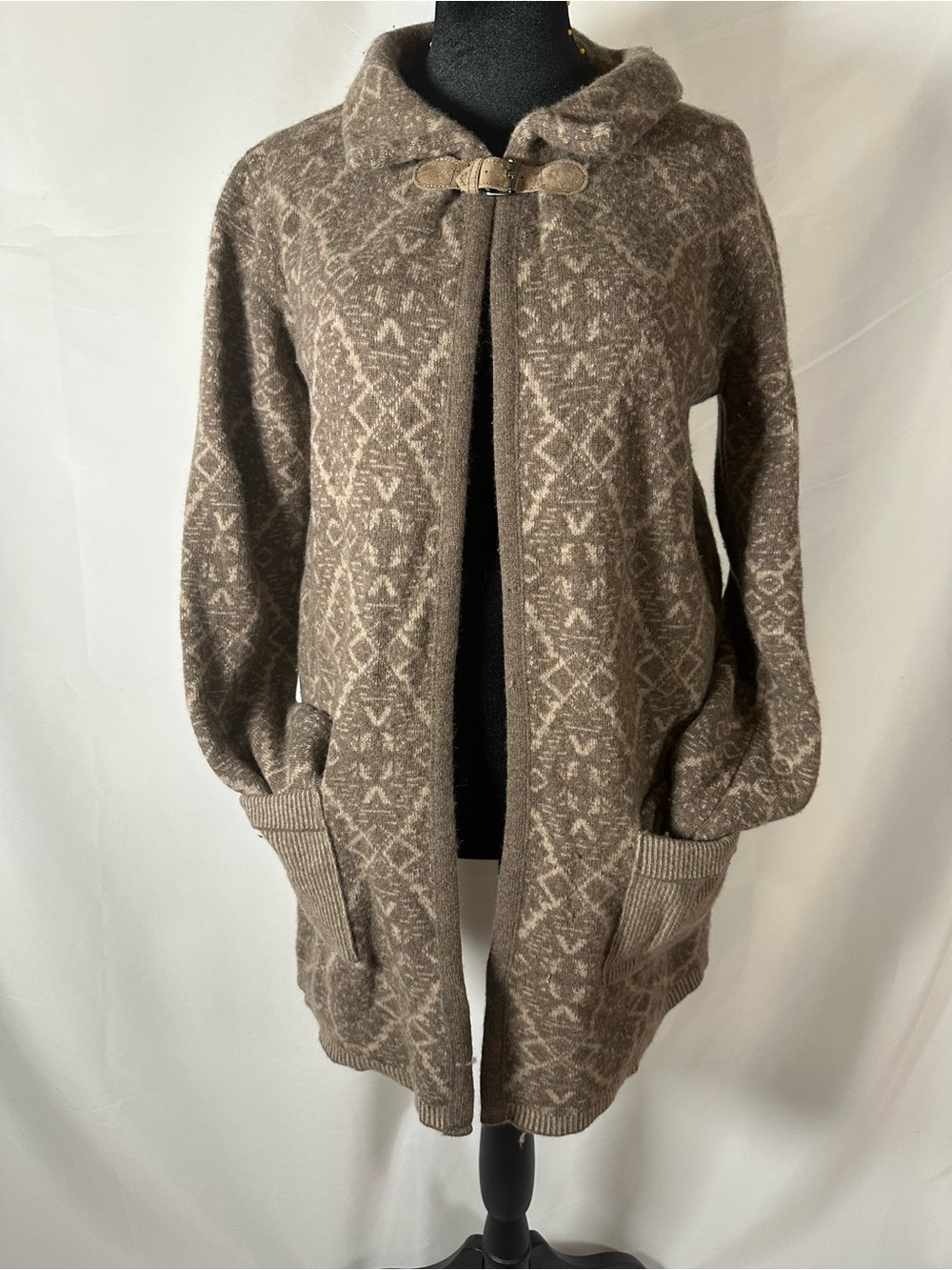 Chiaramente Italy Wool Fair Isle Cardigan Sweater Coat L